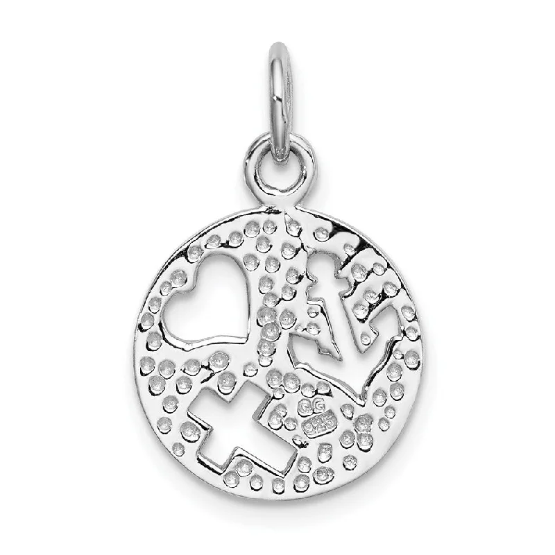 custom necklace with gold pendant -Diamond2Deal 925 Sterling Silver Rhodium-plated Cut-out Heart, Cross, Anchor Charm and Pendant (L- 0.94 Inch, W- 0.55 Inch)