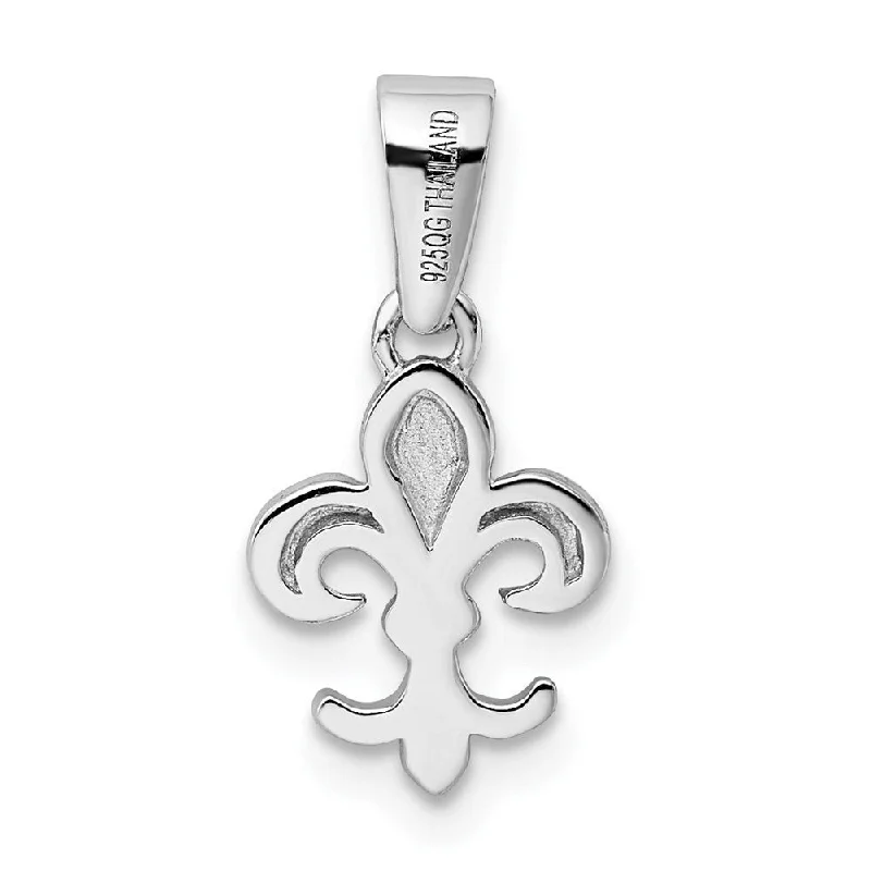 crystal pendant necklace with initials -Diamond2Deal 925 Sterling Silver Rhodium Plated Fleur de lis Pendant (L- 13 mm, W- 9 mm)