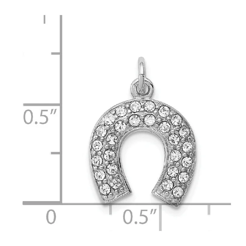 silver pendant with heart charm -Diamond2Deal 925 Sterling Silver Rhodium-plated Horseshoe with Crystal Pendant