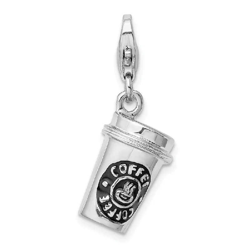 personalized gold necklace with charm -Diamond2Deal 925 Sterling Silver Rhodium-plated Polished 3-D Enameled To Go Coffee Cup Charm with Fancy Lobster Clasp