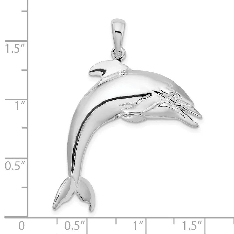 handmade pendant necklace with charm -Diamond2Deal 925 Sterling Silver Rhodium-Plated Polished 3D Jumping Dolphin Charm Pendant (Length- 41.13 mm)