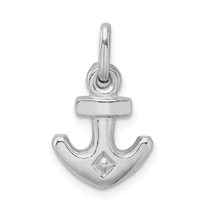 sterling silver heart pendant necklace -Diamond2Deal 925 Sterling Silver Rhodium Plated Polished Anchor Charm and Pendant