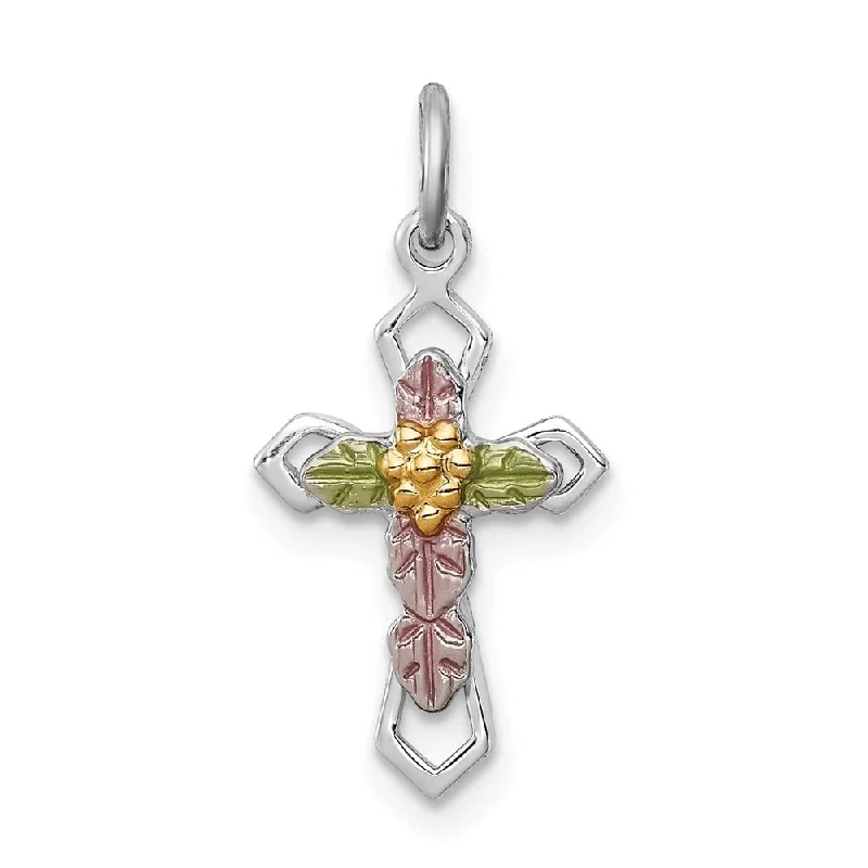 vintage pendant necklace with gemstone -Diamond2Deal 925 Sterling Silver Rhodium-plated Polished Epoxy Gold-plated Cross Pendant