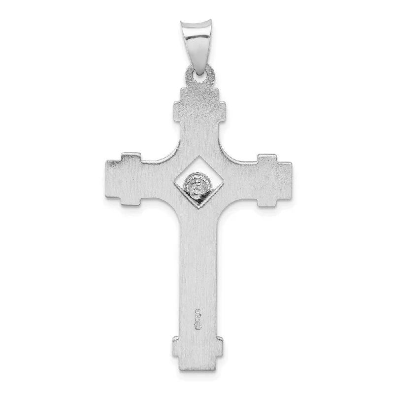 personalized pendant necklace with initials gold -Diamond2Deal 925 Sterling Silver Rhodium-plated Polished INRI Crucifix Pendant (L- 47.5 mm, W- 24 mm)