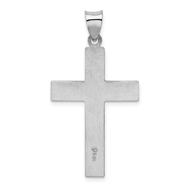 silver bar pendant necklace for women -Diamond2Deal 925 Sterling Silver Rhodium-plated Satin Polished Latin Cross Pendant (L- 33 mm, W- 20 mm)