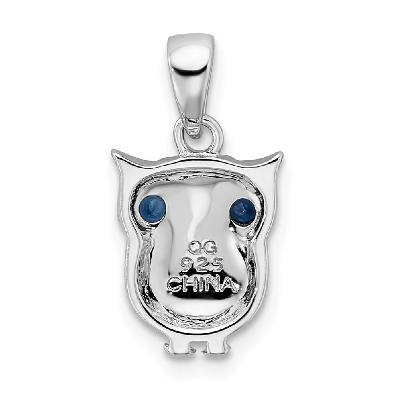 long silver pendant necklace for women -Diamond2Deal 925 Sterling Silver Rhodium-plated Synthetic Blue Sapphire Owl Pendant