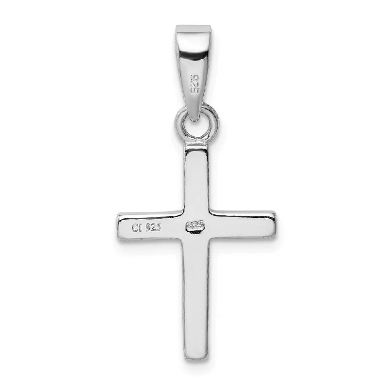 stylish pendant necklace with star -Diamond2Deal 925 Sterling Silver Rhodium-plated White Created Opal Cross Pendant (L- 24 mm, W- 14.2 mm)