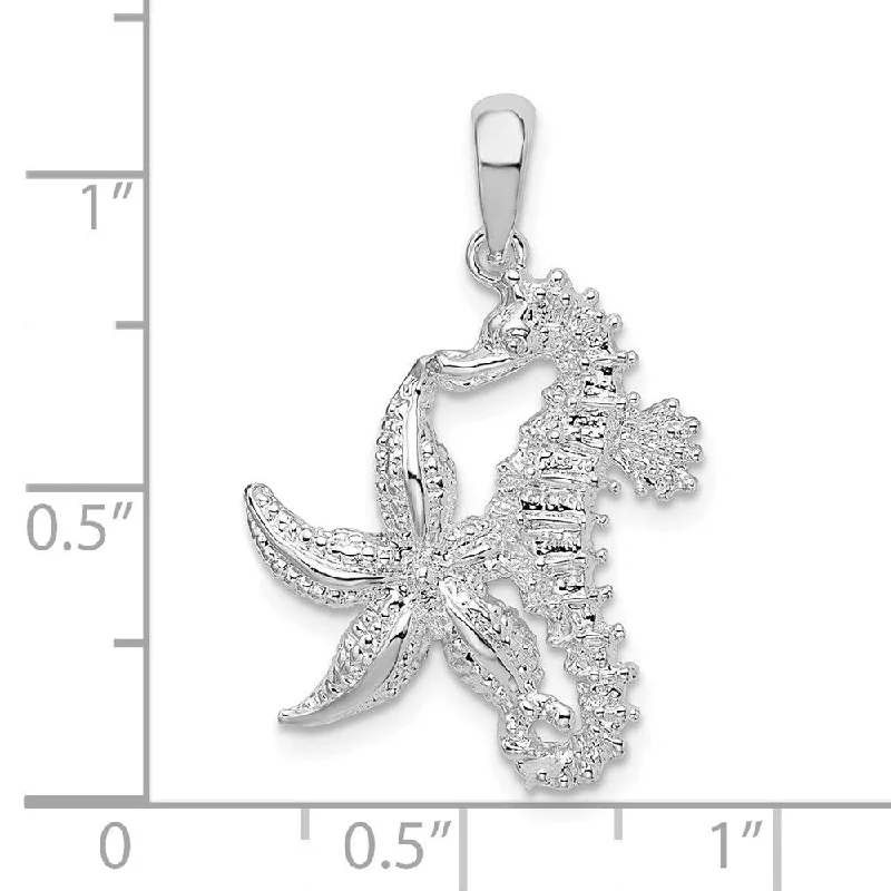 gold and crystal pendant necklace -Diamond2Deal 925 Sterling Silver Starfish and Seahorse Pendant (L-28mm, W-18mm)