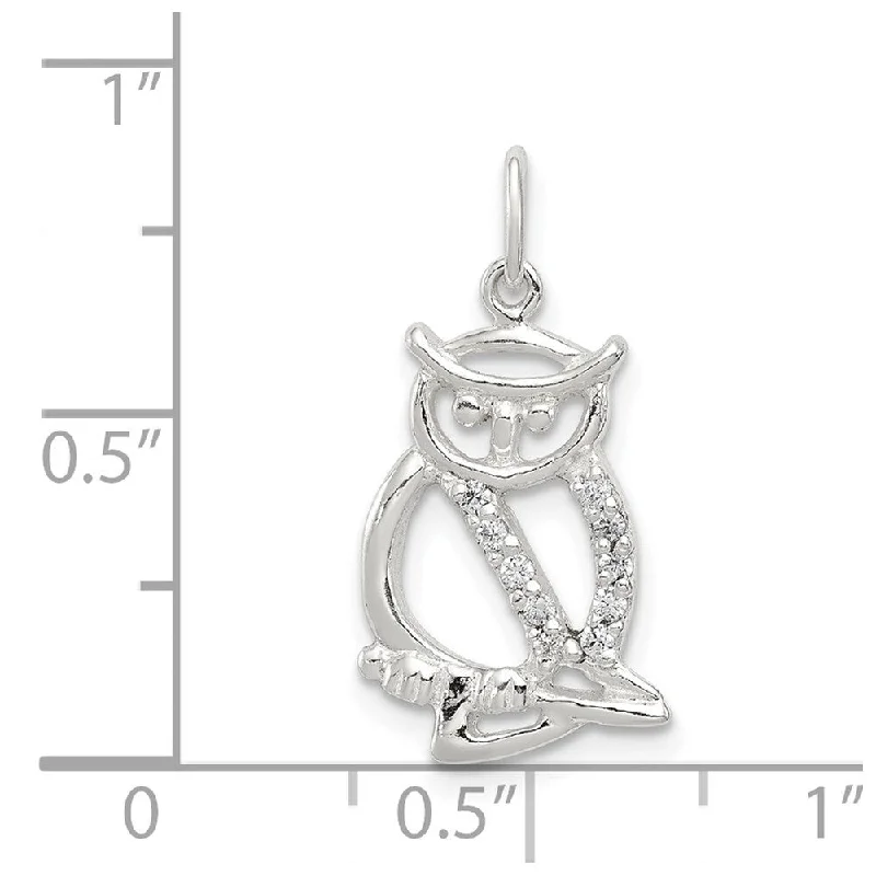 personalized infinity pendant necklace gold -Diamond2Deal 925 Sterling Silver Sterling Siler Polished CZ Owl Pendant