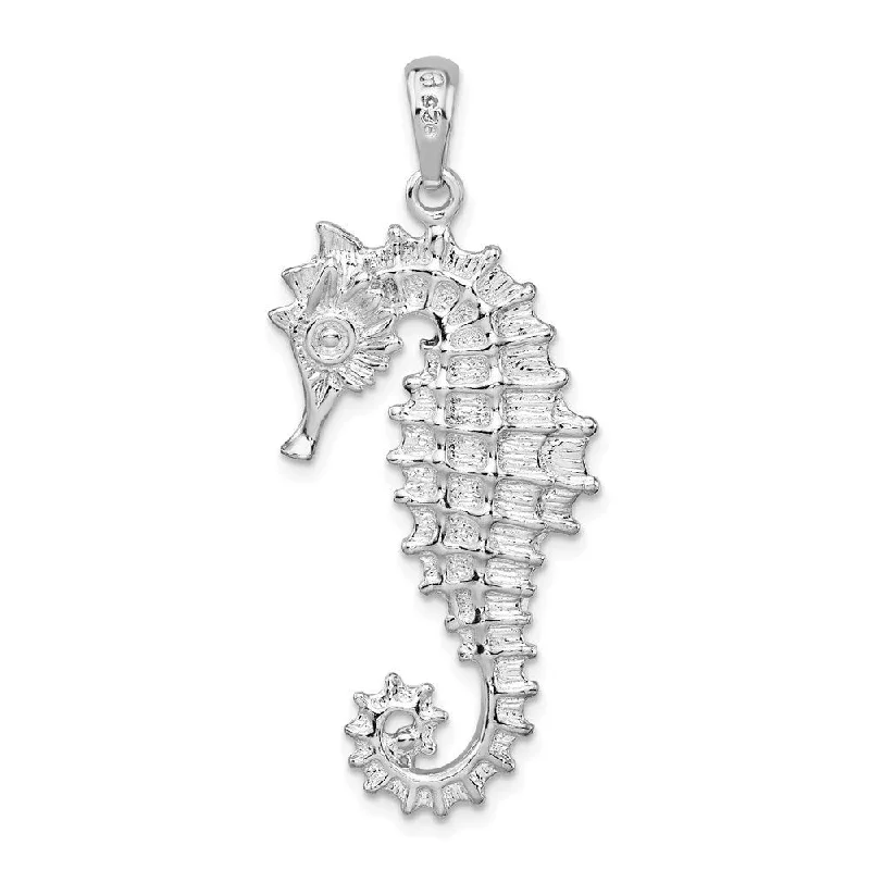 men’s silver pendant necklace -Diamond2Deal 925 Sterling Silver Textured 3D Seahorse Pendant (L-42mm, W-18mm)