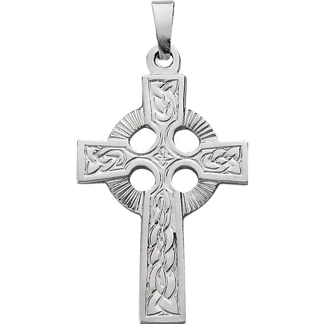 sterling silver moonstone pendant necklace -Fancy Celtic Cross Pendant in Solid 14 Karat White Gold