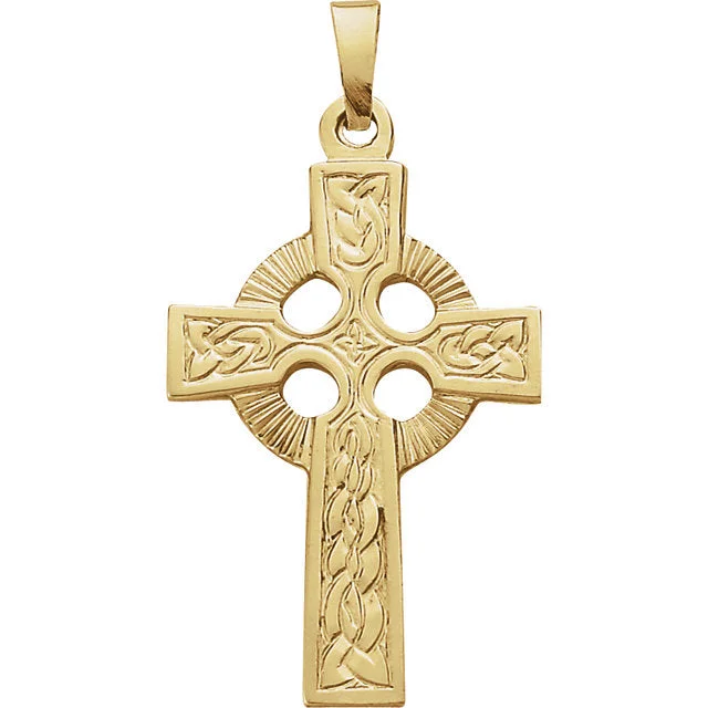 simple pendant necklace with star -Fancy Celtic Cross Pendant in Solid 14 Karat Yellow Gold