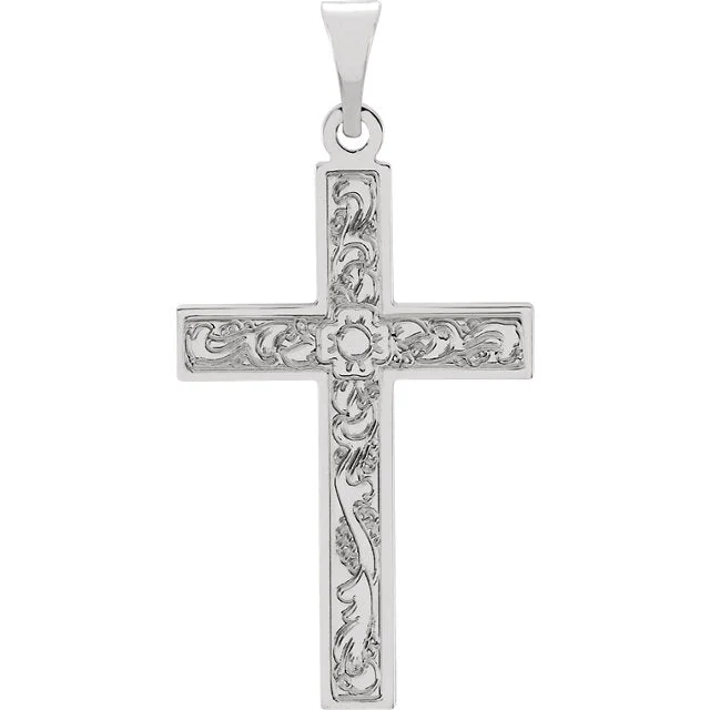 custom gold moon pendant necklace -Flower Design Flowing Cross in Solid 14 Karat White Gold