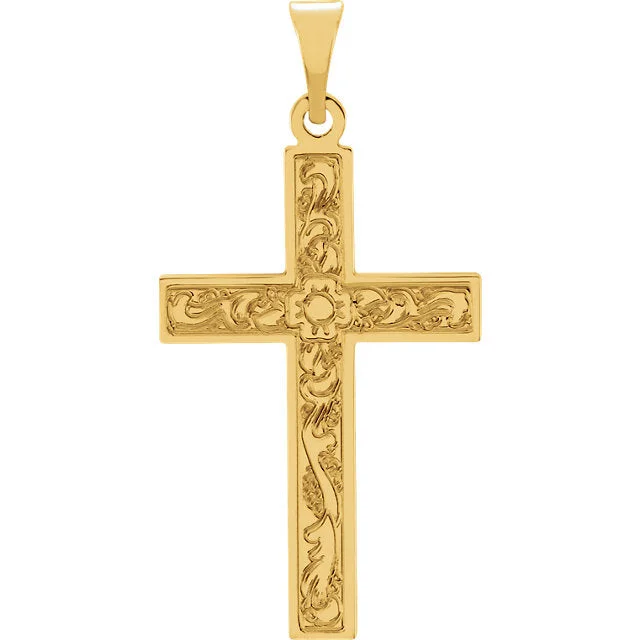 celestial pendant necklace for women -Flower Design Flowing Cross in Solid 14 Karat Yellow Gold