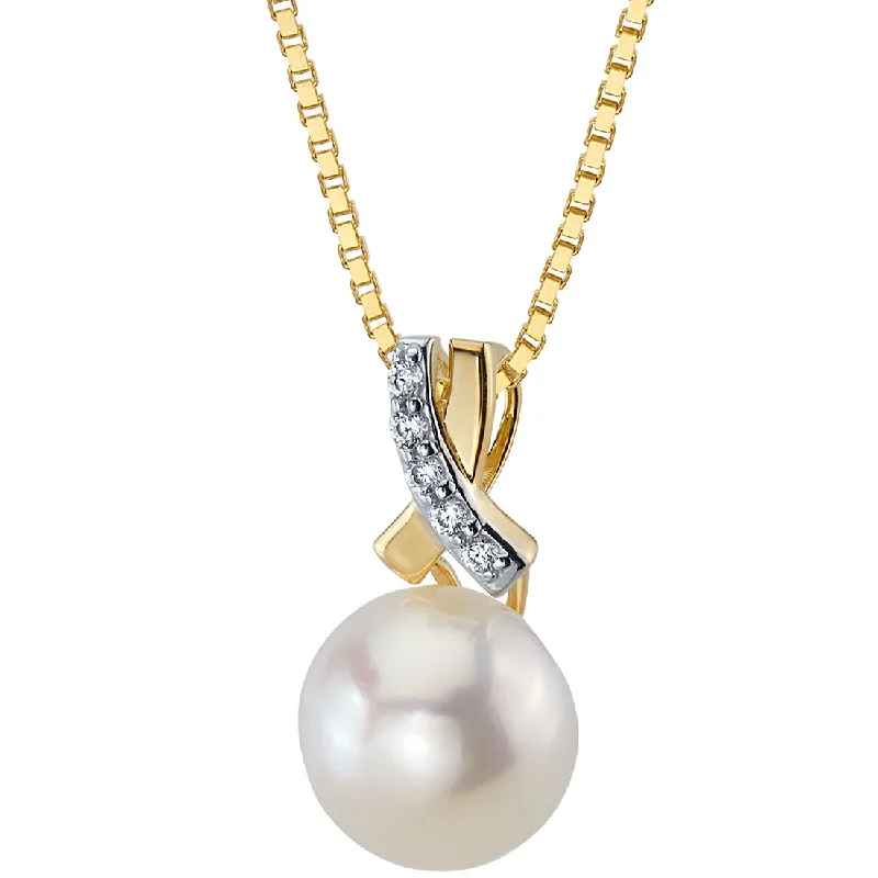 sterling silver pendant with crystal -Freshwater Cultured 9mm White Pearl Open Infinity Solitaire Pendant Necklace 14K Yellow Gold