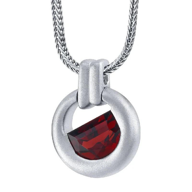 large silver pendant necklace gold -Half Moon Shape Garnet Amulet Pendant Necklace for Men Sterling Silver 4.50 Carats