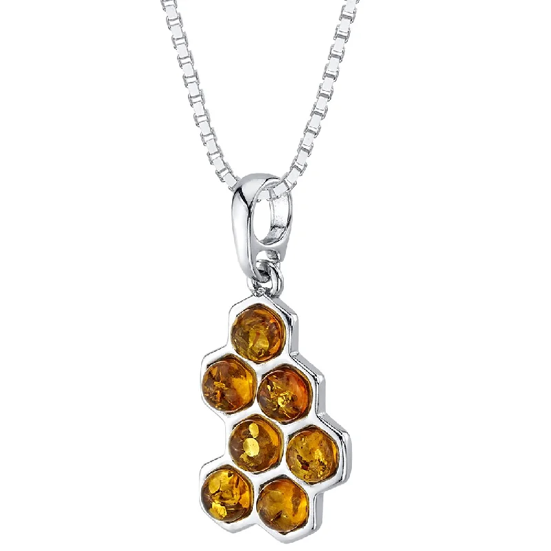 large pendant necklace for women -Baltic Amber Honeycomb Pendant Necklace Sterling Silver