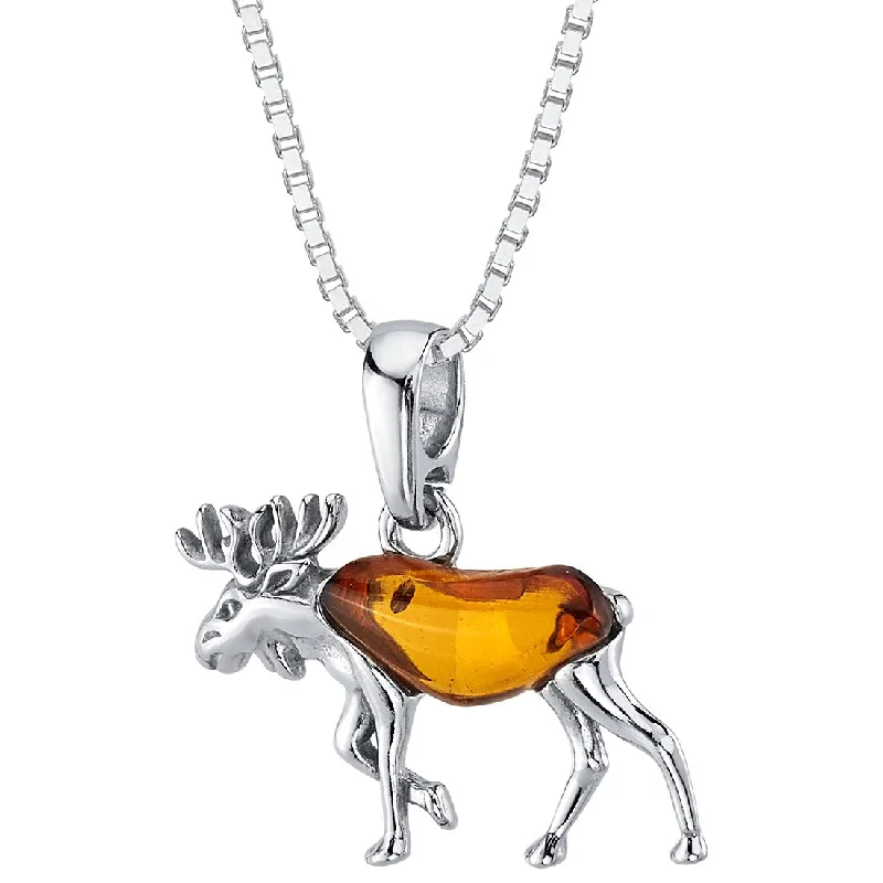 personalized pendant necklace with initials gold -Baltic Amber Moose Pendant Necklace Sterling Silver