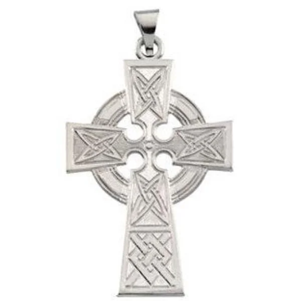 women’s adjustable pendant necklace -Luminous Celtic Cross Pendant in Solid 14 Karat White Gold 33 X 23 MM