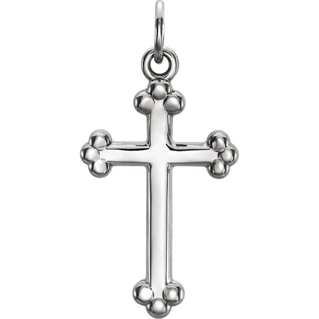 engraved silver bar pendant necklace -Lustrous Slim Bottony Cross in Solid 14 Karat White Gold