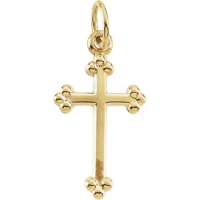 custom necklace with gemstone pendant -Lustrous Slim Bottony Cross in Solid 14 Karat Yellow Gold