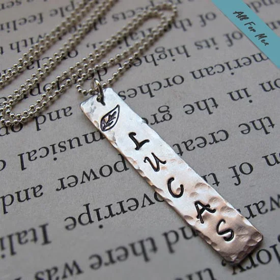 personalized gemstone pendant for necklace -Mens Pendant Bar Necklace in Sterling Silver