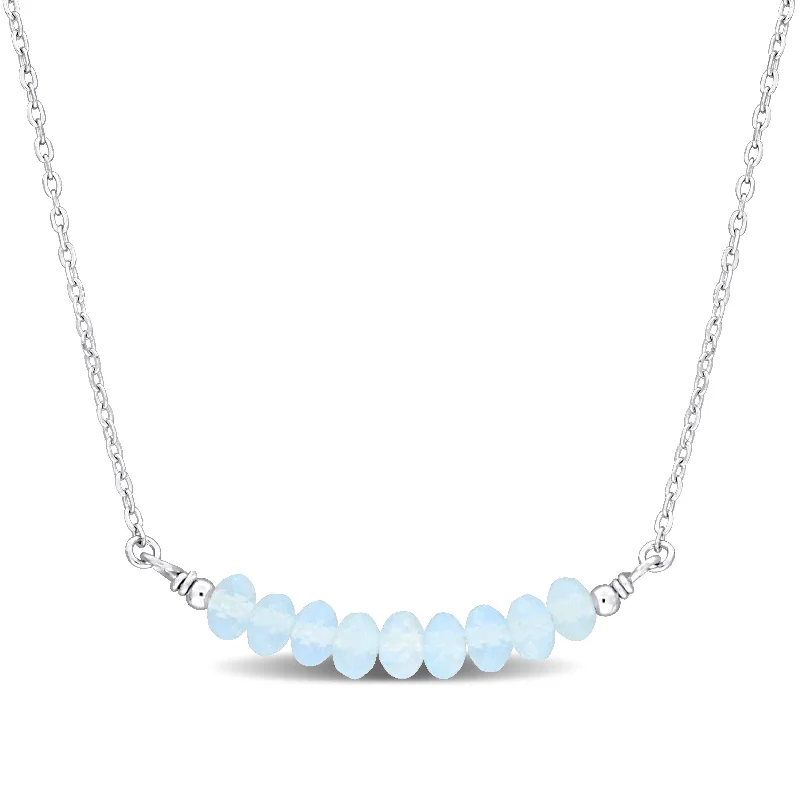 silver gemstone pendant necklace gold -Miadora 0.61ct TGW 4mm Aquamarine Bead Necklace with Rolo Chain in Sterling Silver