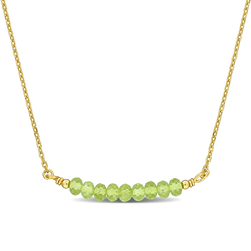 moonstone pendant necklace with charm -Miadora 0.68ct TGW 4mm Peridot Bead Necklace with Rolo Chain in Yellow Sterling Silver