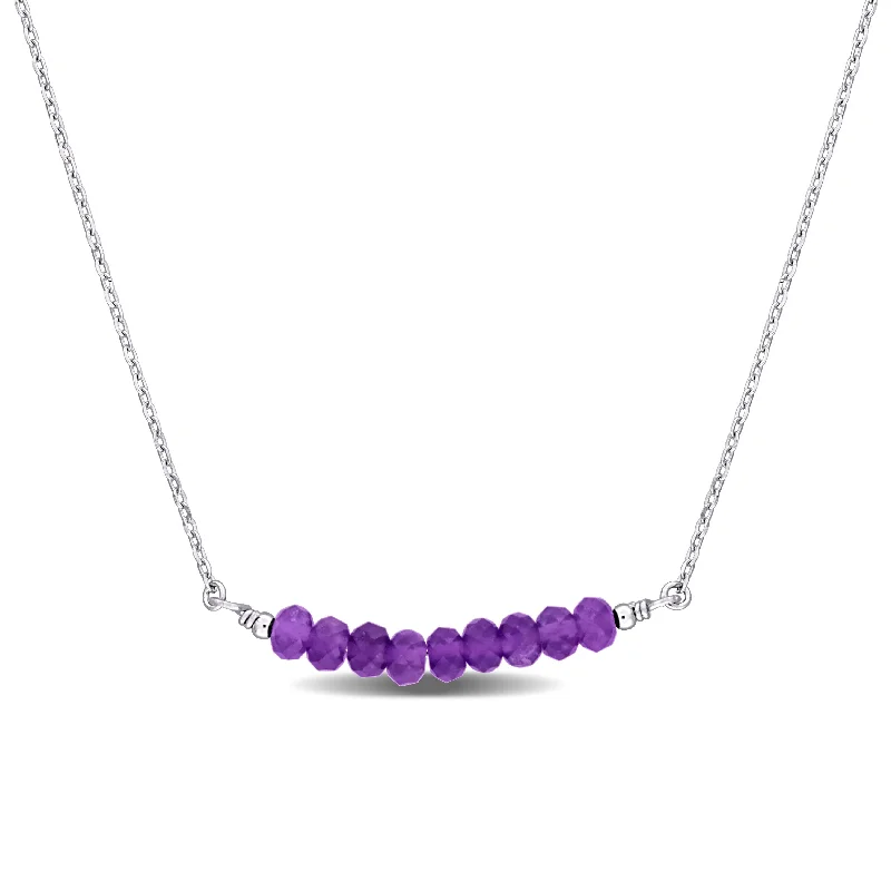 sterling silver heart pendant necklace -Miadora 0.7ct TGW 4mm Amethyst Bead Necklace with Rolo Chain in Sterling Silver