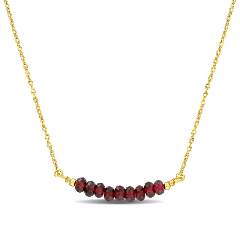 silver pendant necklace with gemstone -Miadora 0.9ct TGW 4mm Garnet Bead Necklace with Rolo Chain in Yellow Sterling Silver