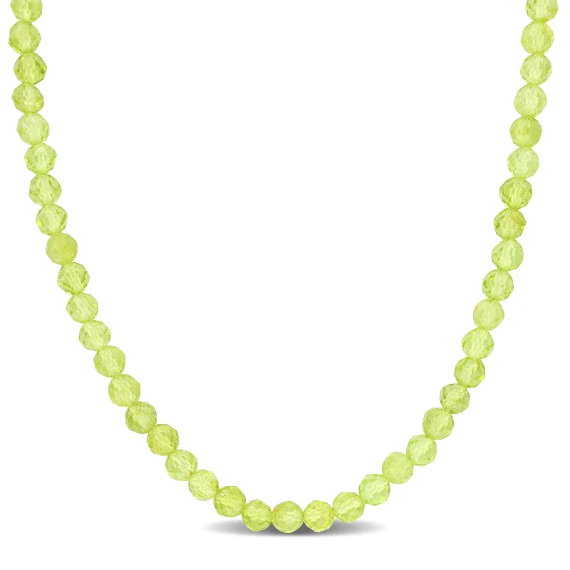 silver crystal pendant necklace gold -Miadora 11.33ct TGW 4mm Peridot Bead Necklace in Yellow Sterling Silver