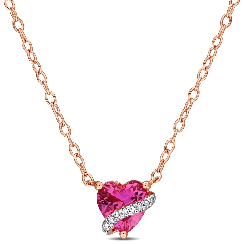 custom cross pendant necklace gold -Miadora 1ct TGW Created Pink Sapphire & Diamond Accent Heart Swirl Pendant with Chain in Rose Silver