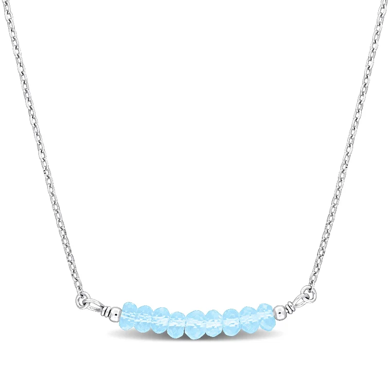 women’s pearl pendant necklace -Miadora 2.70ct TGW 4mm Blue Topaz Bead Necklace with Rolo Chain in Sterling Silver