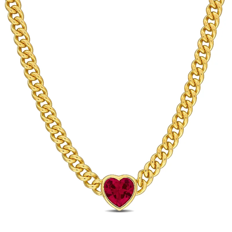 silver pendant necklace with charm gold -Miadora 2.85ct TGW Created Ruby Necklace Silver in 18K Yellow Gold Silver