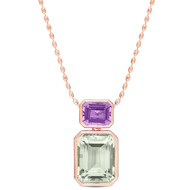 personalized heart-shaped pendant necklace -Miadora 20 1/8ct TGW Rose de France Green Quartz Fashion Necklace in Rose Sterling Silver