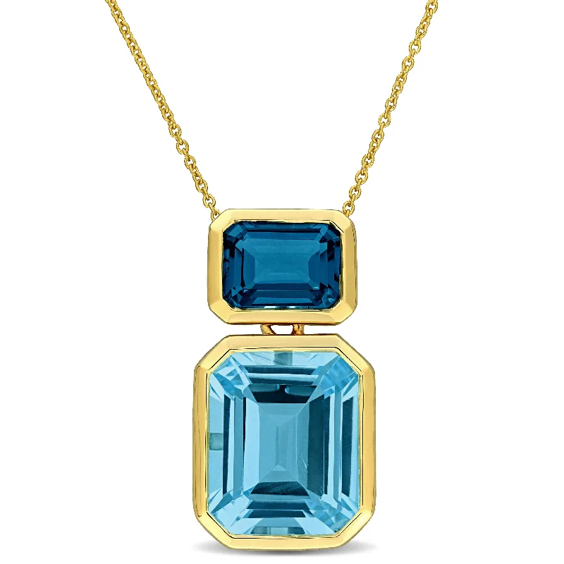 women’s personalized birthstone pendant -Miadora 9 2/5ct TGW London Blue Topaz Sky Blue Topaz Fashion Necklace in 10k Yellow Gold