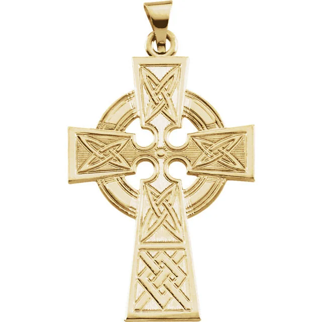 personalized pendant necklace with photo -Radiant Celtic Cross Pendant in Solid 14 Karat Yellow Gold 33 X 23 MM