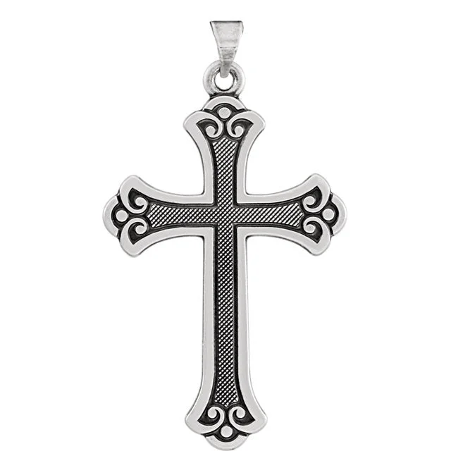 large silver pendant necklace gold -Radiant Flory Cross in Solid 14 Karat White Gold