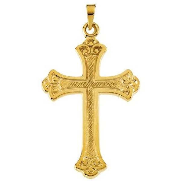 large gemstone pendant necklace gold -Radiant Flory Cross in Solid 14 Karat Yellow Gold