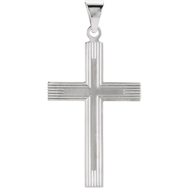 gold pendant necklace for brides -Radiant Straight Line Design Cross in Solid 14 Karat White Gold