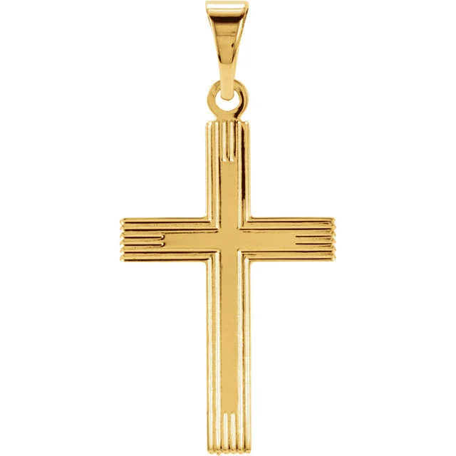 custom engraved necklace with pendant -Radiant Straight Line Design Cross in Solid 14 Karat Yellow Gold