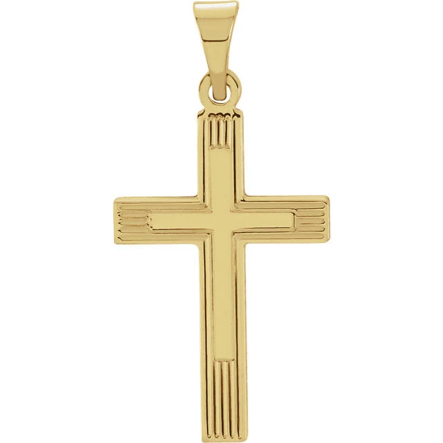 dainty pendant necklace for brides -Radiant Straight Line Design Heavy Cross in Solid 14 Karat Yellow Gold