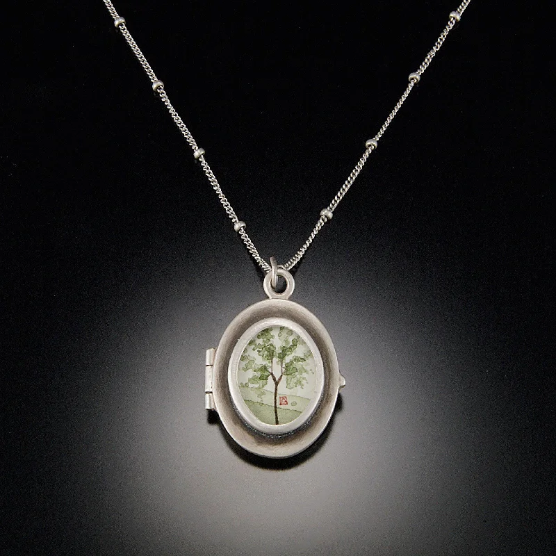 personalized crystal pendant necklace silver -Spring Maple Locket