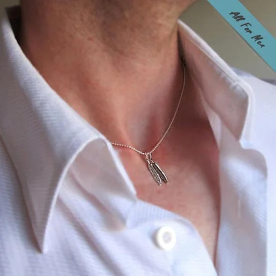 women’s heart-shaped pendant necklace -Sterling Silver Feather Necklace for Men - Elegant Mens Jewelry