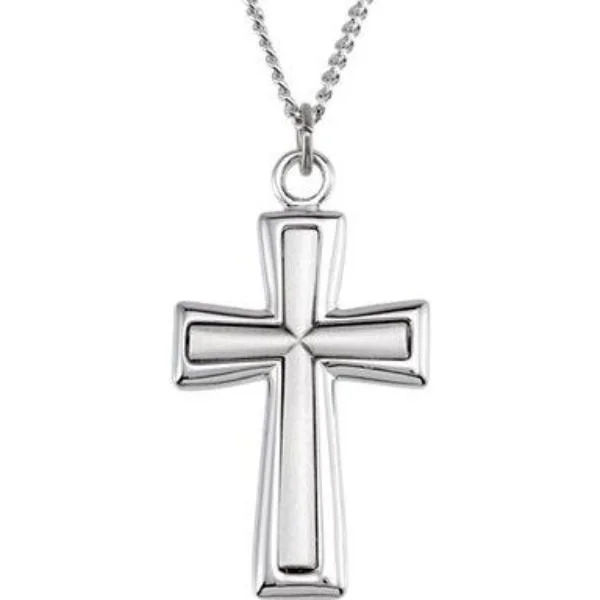 personalized diamond pendant necklace -Sterling Silver Fimbriated Cross 39.00X21.75 MM