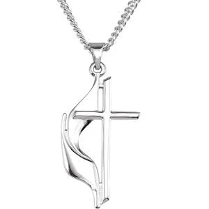 women’s pendant necklace with initials -Sterling Silver Methodist Cross Flame