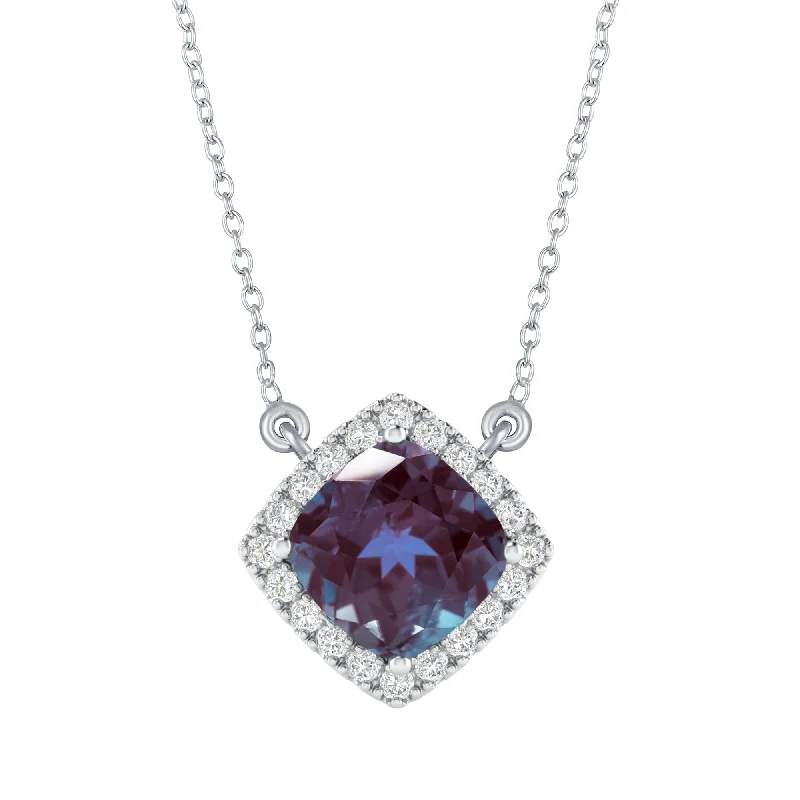 men’s silver pendant necklace -Sterling Silver with Color Changing Alexandrite & White Topaz Necklace