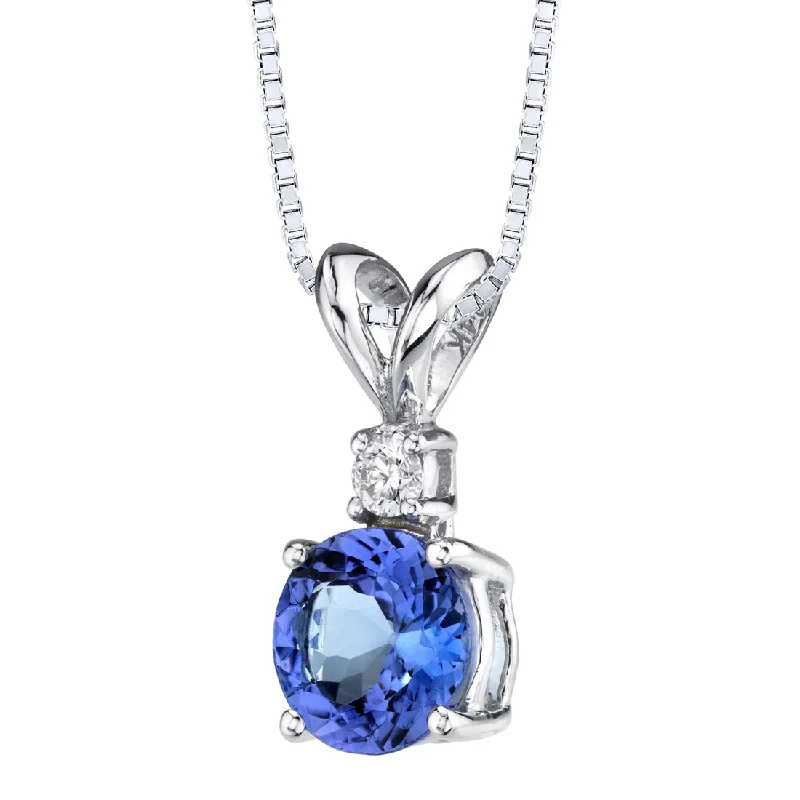 silver pendant necklace with custom design -Tanzanite and Diamond Pendant Necklace 14K White Gold 1 Carat