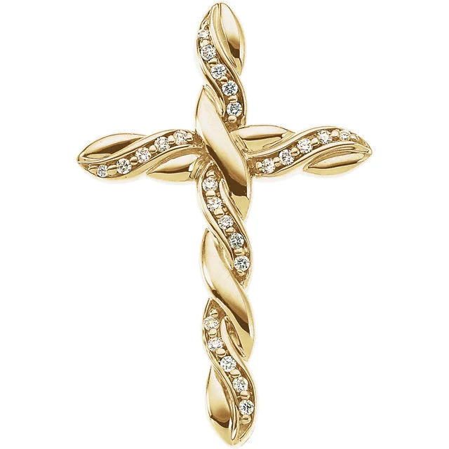 silver pendant necklace with charm -The Diamond Vine Cross in Solid 14 Karat Yellow Gold 37 X 24 MM