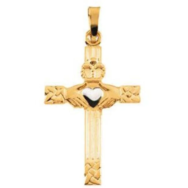 crystal bar pendant necklace gold -Two Tone Gold Claddagh Cross Pendant